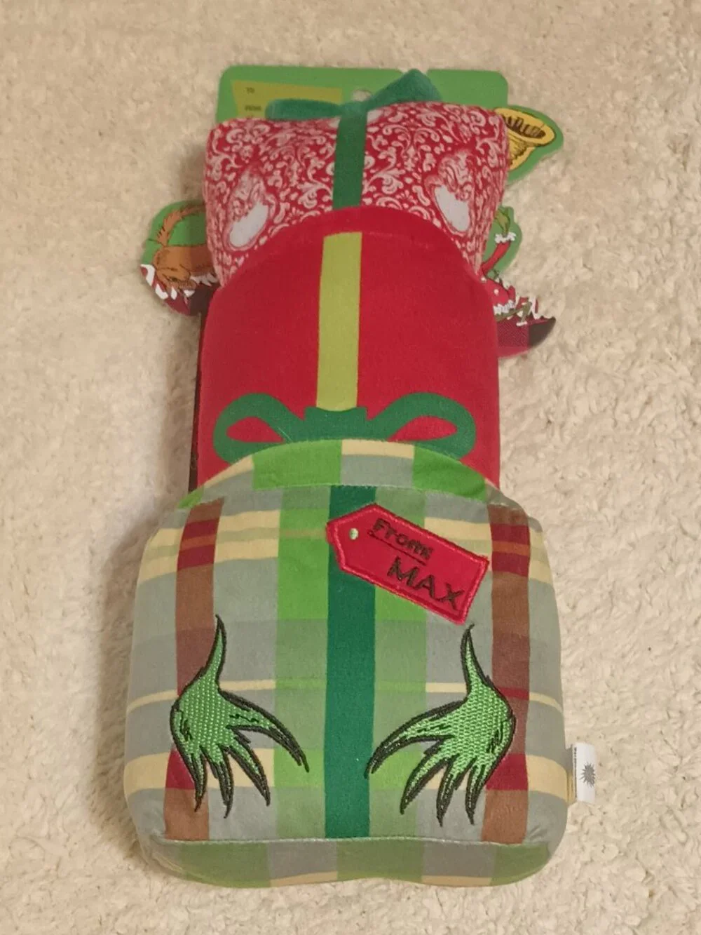 NWT ~ Woof Pet Products' Dr. Seuss Grinch Festive Present Squeaker Plush Pet Toy